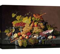 Impression d'art sur toile - Severin Roesen, Nature morte avec fruits et un nid d'oiseau - 100x70 cm