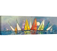 Impression d'art sur toile, Voiliers - Luigi Florio, Régate au clair de lune II - 150x50 cm