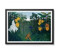 Impression d'art The Repast Of The Lion Henri Rousseau - Poster d'exposition post-impressionnisme - Primitivisme Nature Décoration d'intérieur - A4 (cadre noir) - 32,7 x 24,1 cm