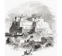 Impression d'artiste d'Athènes restaurée. D'une histoire populaire de la Grèce publiée en 1887. Poster imprimé par Ken Welsh (15 x 15)