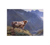 Impression de animaux sur toile,Eugène Burnand Tableau célèbre"Taureau dans les Alpes"Reproduction,Tableaux Muraux Décoration,Tableau d'art mural sur toile 80x120cm(32x48in) Sans Cadre