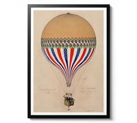 Impression de ballon drapeau français, art mural de style illustration vintage, décoration amusante de ballons et d'avions, poster unique, mat d'archivage, A2 (encadré) - 59,4 x 42 cm