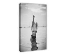 Impression de doigt d'honneur féministe noir et blanc - Impression sur toile vintage - Décoration de chambre à coucher, bureau, chambre - Cadeau - 30 x 45 cm