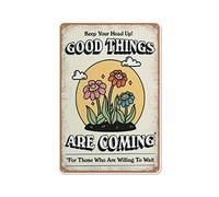 Impression de fleurs rétro des années 80, illustration de fleurs vintage, décoration murale tendance, Good Things Are Coming, panneau de garage vintage, cadeau pour les parents, plaque en métal rétro
