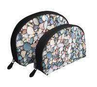 Impression de Galets colorés de Plage, Trousse de Maquillage Coquille Femme Petit Porte-Monnaie Trousse de Toilette Trousse à cosmétiques 2 pièces
