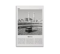 Impression de la Mecque en noir et blanc, art mural de la Mecque, photo de la Mecque, Arabie Saoudite, Makkah Al-Mukarramah Poster décoratif sur toile murale et impression d'art moderne pour chambre à
