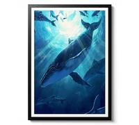 Impression de la nature de dessin animé baleines, décoration murale de style anime, affiche d'animaux de l'océan, impression cadeau sur le thème de la mer, archivage mat, A2 (impression uniquement