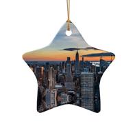 Impression de la ville de New York - Pendentifs en céramique en forme d'étoile - Ornements faits à la main en porcelaine dorée pour décoration de Noël
