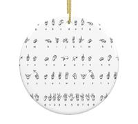 Impression de l'alphabet en forme de langue des signes - 7,3 cm - Tendance - Rond - En céramique - À suspendre au sapin de Noël - Impression double face