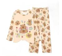 Impression de Loungewear en Dessin animé de garçon et Fille Capybara, Adorable Pyjama à Manches Longues de Capybara avec Pantalon,Style 4,130cm