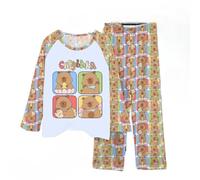 Impression de Loungewear en Dessin animé de garçon et Fille Capybara, Adorable Pyjama à Manches Longues de Capybara avec Pantalon,Style 2,130cm