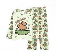 Impression de Loungewear en Dessin animé de garçon et Fille Capybara, Adorable Pyjama à Manches Longues de Capybara avec Pantalon,Style 1,130cm