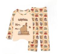 Impression de Loungewear en Dessin animé de garçon et Fille Capybara, Adorable Pyjama à Manches Longues de Capybara avec Pantalon,Style 3,130cm