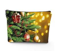 Impression de Noël, trousse de maquillage en lin pour femme, toile de fond de branches d'arbre de Noël, trousse de toilette, trousse de voyage, trousse de maquillage imperméable, trousse de maquillage