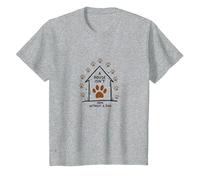 Impression de Patte de Chien « A House is Not Home Without A Dog » T-Shirt, Enfant, Gris Chiné, 6 Ans