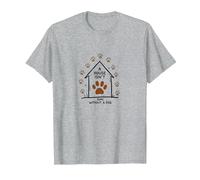 Impression de Patte de Chien « A House is Not Home Without A Dog » T-Shirt, Homme, Gris Chiné, M