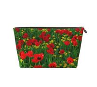 Impression de Paysage de Prairie de Ferme de Champ de Coquelicot Rouge, Trousse de Maquillage Trousse à cosmétiques Trousse de Toilette de Voyage Portable Pochette de Toilette