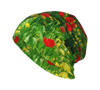 Impression de Paysage de Prairie de Ferme de Champ de Coquelicots Rouges,Bonnet tricoté en Polyester avec tête de Mort, Cagoule, Bonnet Ample, Chapeau de Course