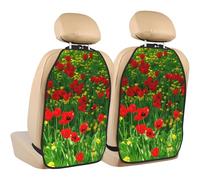 Impression de Paysage de Prairie de Ferme de Champ de Coquelicots Rouges,Lot de 2 Tapis de Protection pour siège arrière de Voiture, Organisateur de siège arrière Durable