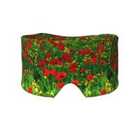 Impression de paysage de prairie de ferme de champ de coquelicots rouges,Masque pour les yeux bloquant la lumière Cache-yeux et cache-oreilles pour le sommeil