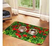 Impression de Paysage de Prairie de Ferme de Champ de Coquelicots Rouges,Tapis d'alimentation pour Animaux de Compagnie, Sets de Table en Cuir PU pour Chats et Chiens,30x45cm