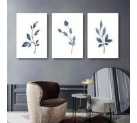 Impression de plantes, branches et feuilles, 3 pièces, toile, affiches et impressions bleues, œuvre d'art murale moderne pour salon, 70 x 100 cm, cadre intérieur
