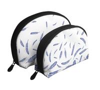 Impression de Plumes Mignonne, Trousse de Maquillage Coquille Femme Petit Porte-Monnaie Trousse de Toilette Trousse à cosmétiques 2 pièces