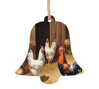 Impression de poulet et de coq - Imprimez des ornements de Noël en bois fabriqués à la main - Décor suspendu imprimé double face pour arbre cadeaux de maison. 2 pièces