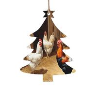 Impression de poulet et de coq - Imprimez des ornements de Noël en bois fabriqués à la main - Décor suspendu imprimé double face pour arbre cadeaux de maison. 2 pièces
