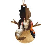 Impression de poulet et de coq - Imprimez des ornements de Noël en bois fabriqués à la main - Décor suspendu imprimé double face pour arbre cadeaux de maison. 2 pièces