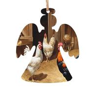 Impression de poulet et de coq - Imprimez des ornements de Noël en bois fabriqués à la main - Décor suspendu imprimé double face pour arbre cadeaux de maison. 2 pièces