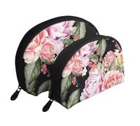 Impression de Roses de Fleurs de Pivoine, Trousse de Maquillage Coquille Femme Petit Porte-Monnaie Trousse de Toilette Trousse à cosmétiques 2 pièces