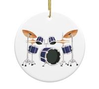 Impression de tambour jazz ornements en céramique personnalisés, décorations d'arbre de Noël, souvenir, ornements amusants