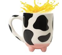Impression de vache faite à la main 430 ml | Tasse créative à large bouche pour boissons chaudes et froides | Tasses de capacité idéales pour les femmes, la cuisine, le bureau, le petit-déjeuner, le