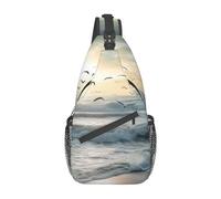 Impression De Vagues Sur La Plage Avec Des Oiseaux Marins Femme Homme Crossbody Bag Léger Sacs À Dos Porté Travers Avec Poches Multiples Sling Bag Pour Extérieur Sport Randonnée Usage Quotidien