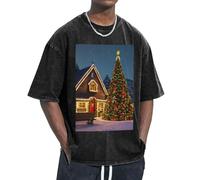 Impression de village de Noël et de carnaval pour s'adapter à différents types de corps, décontracté, manches courtes, respirabilité, mode, Noir/blanc, XL