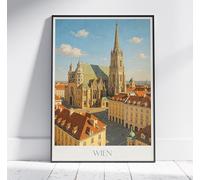 Impression de voyage de Vienne, cathédrale Saint-Étienne ~ Poster de voyage en Autriche | Art mural peint et décoration d'intérieur | Cadeau de vacances encadré 4 (sans cadre, A4 (21 x 30 cm)