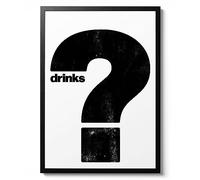 Impression « Drinks? », art mural noir et blanc, affiche de typographie, décoration d'intérieur rétro minimaliste, idée cadeau moderne du milieu du siècle, archivage mat, A3 (encadré), 42 x 29,7 cm