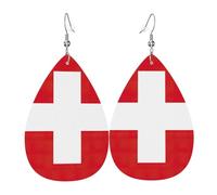 Impression Du Drapeau Suisse Boucles D'Oreilles Double Face Boucle D'Oreille Tendance Boucles D'Oreilles En Cuir Pour Quotidien Femme