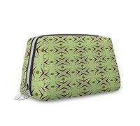 Impression du milieu du siècle, trousse de maquillage, pois et lignes croisées, organisateur en cuir, trousse de toilette réutilisable, vert, S, Vert_12, Taille unique, Trousse de beauté
