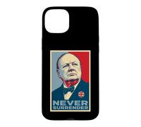 Impression emblématique de Winston Churchill Never Surrender Coque pour iPhone 15 Plus
