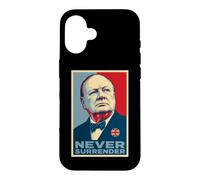Impression emblématique de Winston Churchill Never Surrender Coque pour iPhone 16
