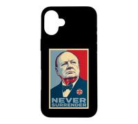 Impression emblématique de Winston Churchill Never Surrender Coque pour iPhone 16 Plus