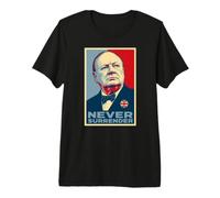 Impression emblématique de Winston Churchill Never Surrender T-Shirt Haut de Gamme