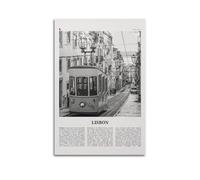 Impression en noir et blanc du centre-ville de Lisbonne, poster de Lisbonne, photo de Lisbonne, décoration murale de Lisbonne, Portugal, Lisbonne, Portugal, Portugal, Europe Poster décoratif sur toile