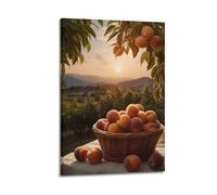 Impression fraîche sur toile de pêches dans un panier, image sur toile naturelle, décoration animée pour salon, chambre à coucher, étude, peinture murale artistique moderne à suspendre, 20 x 30 cm