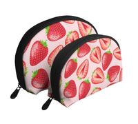 Impression Fraise Rose Kawaii, Trousse de Maquillage Coquille Femme Petit Porte-Monnaie Trousse de Toilette Trousse à cosmétiques 2 pièces
