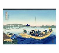 Impression giclée de qualité musée - Hokusai - Coucher de soleil sur le pont Ryogoku - 76,2 x 101,6 cm | Encres d'archives sur toile en polycoton | Parfaite pour salon, chambre à coucher ou galerie