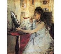 Impression giclée sur toile de qualité musée - Jeune femme poudrant son visage par Morisot - 127 x 101,6 cm | Encres d'archives sur toile en polycoton | Parfait pour le salon, la chambre à coucher ou