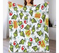 Impression Grinch de Noël Polaire 3D Imprimé Flanelle Douce Et Chaude Jeté De Lit Et Canapé pour Enfants Couverture Légère Toutes Saisons Décoration De La Chambre Salon 80x90inch(200x230cm)
